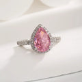 Bague goutte solitaire en acier argenté, pierre rose facettée