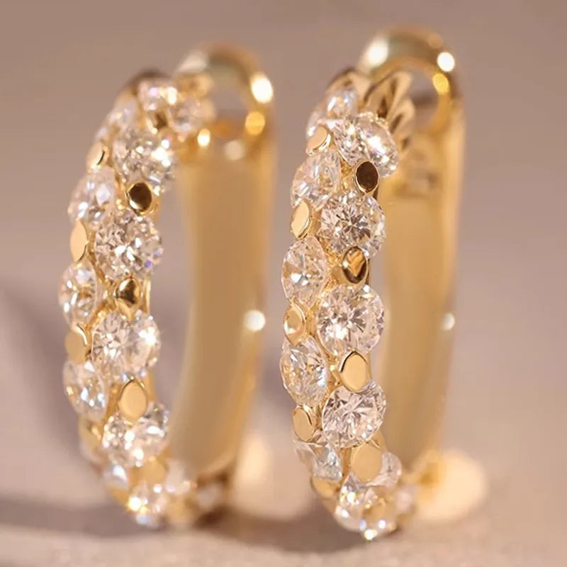 Créoles dorées en acier, pavées de zircons ronds, anneau à charnière