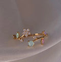 Bague ajustable plaquée or 18K, branche florale pastel avec pierres colorées