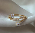 Bague croisée dorée avec fleurs violettes et zircons, anneau réglable