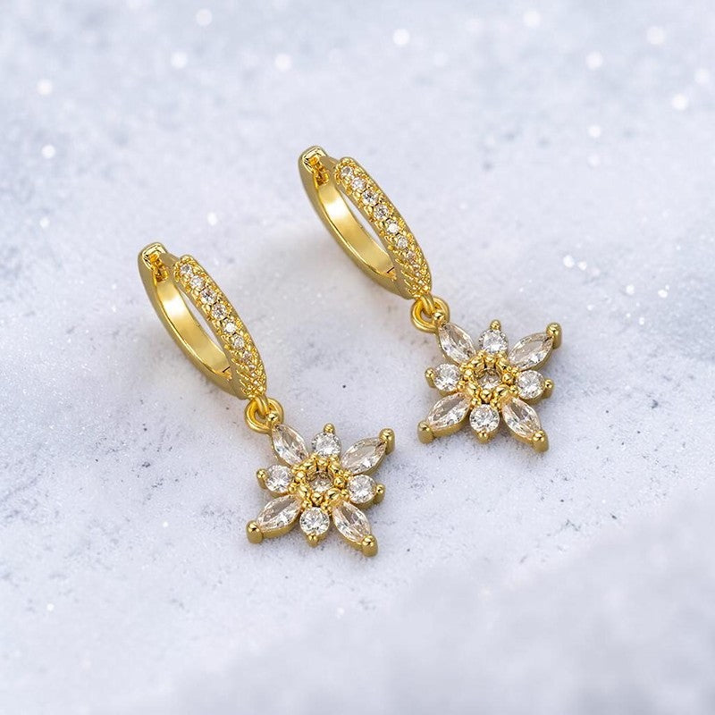 Créoles Pendants Fleur Solaire en Argent Sterling 925 - Zircons Scintillants - jewelry by kitana