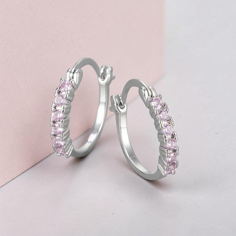 Boucles d'oreille créoles argenté zircons Roses en Argent 925 - jewelry by kitana