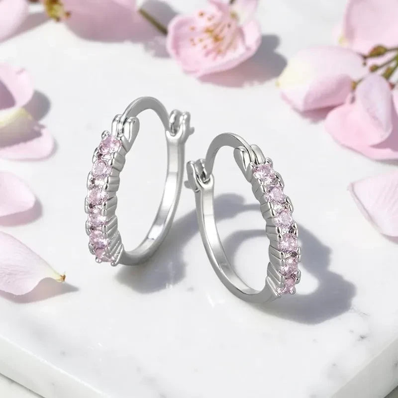 Boucles d'oreilles créoles en argent 925 zircons Rose poudrés - Jewelry by kitana