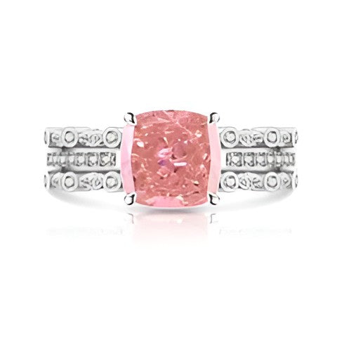 Bague ajustable en acier inoxydable argentée, pierre carrée rose pâle.