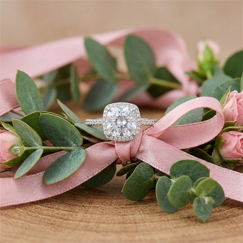 Bague halo en argent 925 avec pierre centrale carrée zirconium blanc, monture fine.
