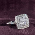Bague carrée pavée zircons AAA halo double rang plaquée argent — Jewelry by Kitana