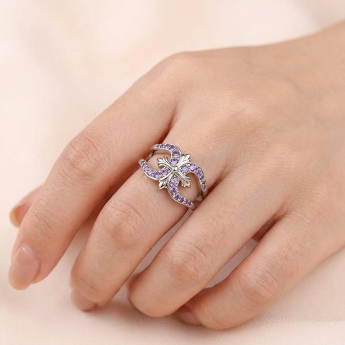 Bague ajustable argentée zircons violets acier inoxydable – Jewelry by Kitana

