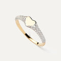 Bague chevalière Jewelry by Kitana en argent 925 plaqué or avec un cœur poli et un pavage d'oxydes de zirconium