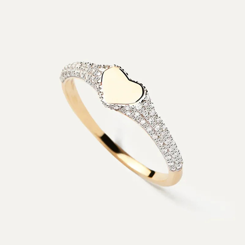 Bague chevalière Jewelry by Kitana en argent 925 plaqué or avec un cœur poli et un pavage d'oxydes de zirconium