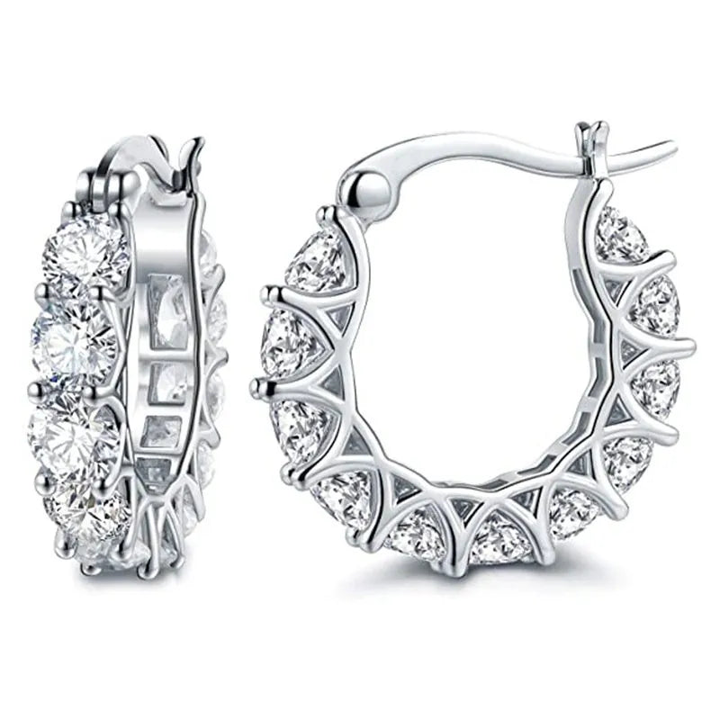 Créoles huggies argentées zircons ronds sertis griffe acier inoxydable — Jewelry by Kitana
