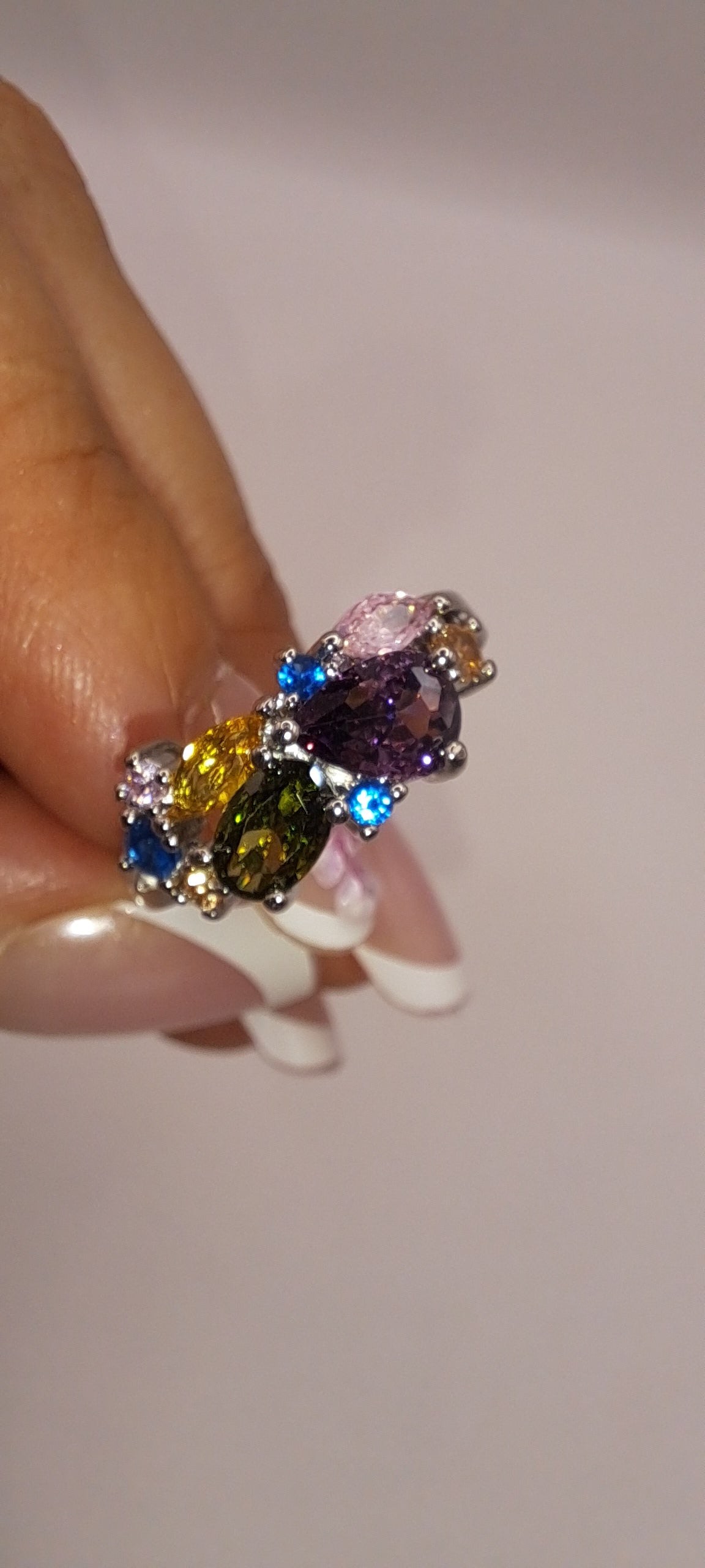 Bague Bouquet Zircons Multicolores — Argentée Acier Inoxydable | Bohème & Colorée