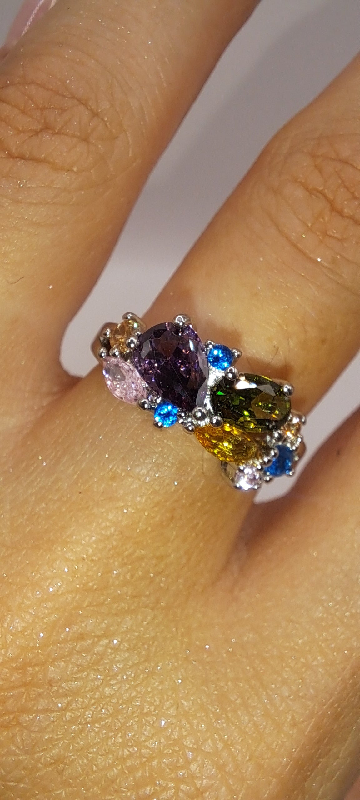 Bague Bouquet Zircons Multicolores — Argentée Acier Inoxydable | Bohème & Colorée